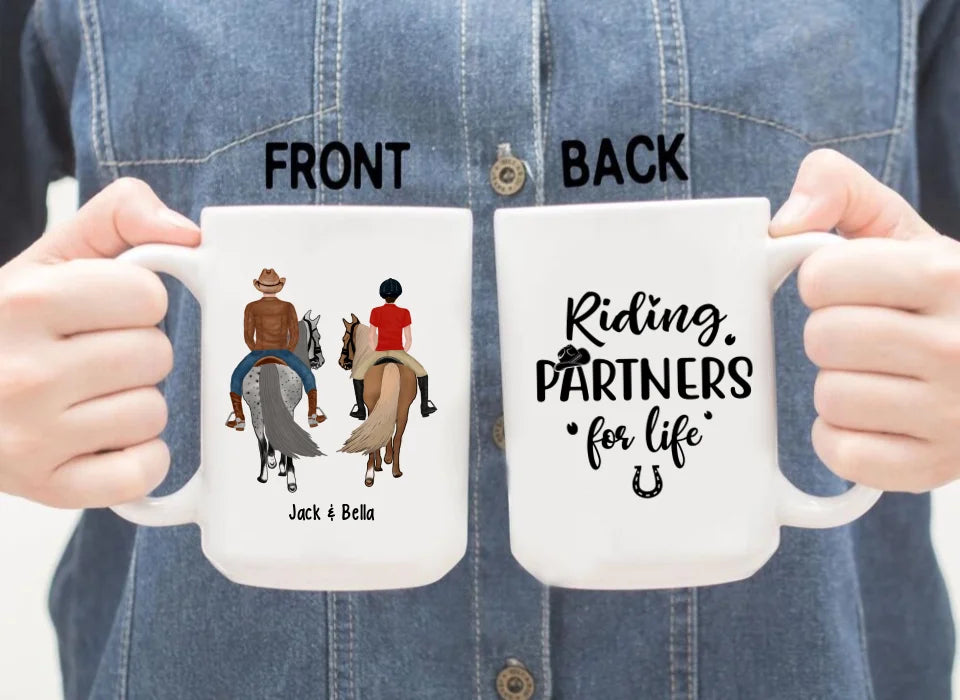 Personalized Riding Partners For Life Mug, Custom Horseback Riding Couple, Best Friend Mug, Gifts For Horse Lovers