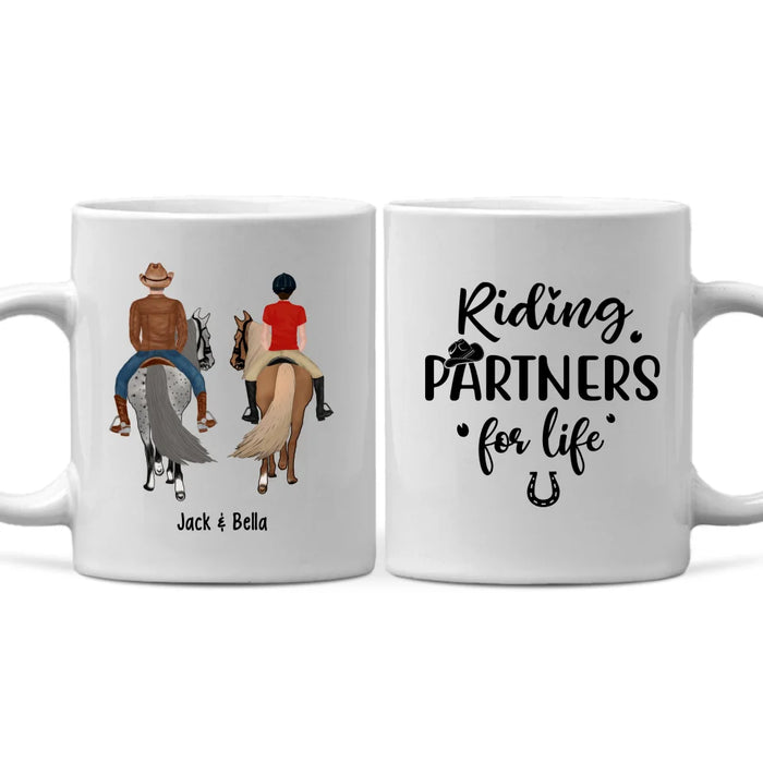 Personalized Riding Partners For Life Mug, Custom Horseback Riding Couple, Best Friend Mug, Gifts For Horse Lovers