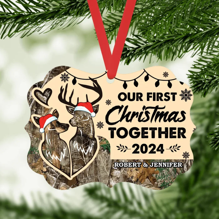 Personalized Our First Christmas Together 2024 Ornament, Custom Hunting Christmas Metal Ornament, Gift For Hunting Couples, Hunting Lovers