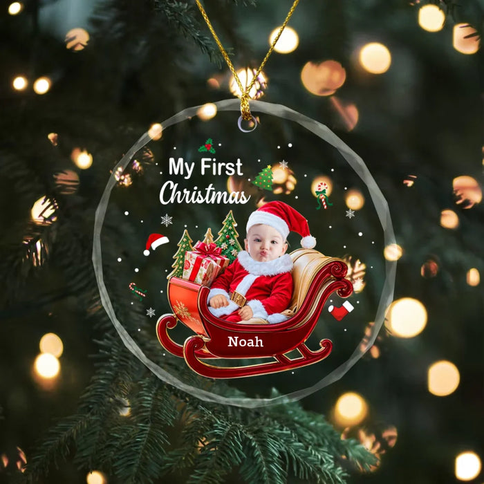 Personalized Baby First Christmas Glass Ornament, Custom Photo Newborn Infant Christmas Ornament, Christmas Gift for New Parents