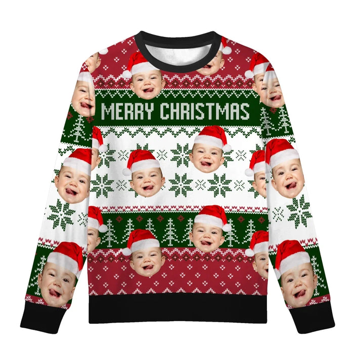 Personalized Merry Christmas Ugly Sweater, Custom Face Photo Christmas Sweater, Christmas Gifts for Family