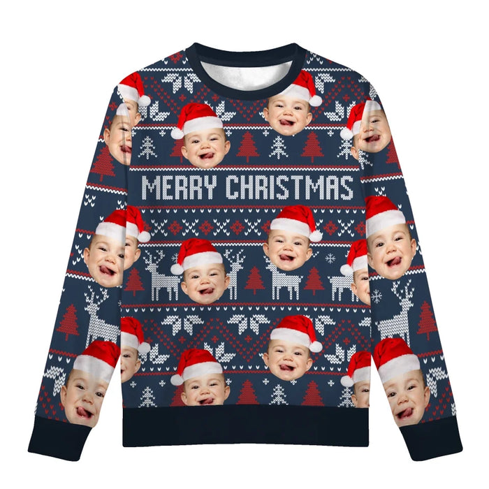 Personalized Merry Christmas with Family Face Ugly Sweater, Custom Photo Christmas Sweater, Christmas Gifts for Family