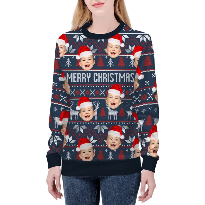 Personalized Merry Christmas with Family Face Ugly Sweater, Custom Photo Christmas Sweater, Christmas Gifts for Family