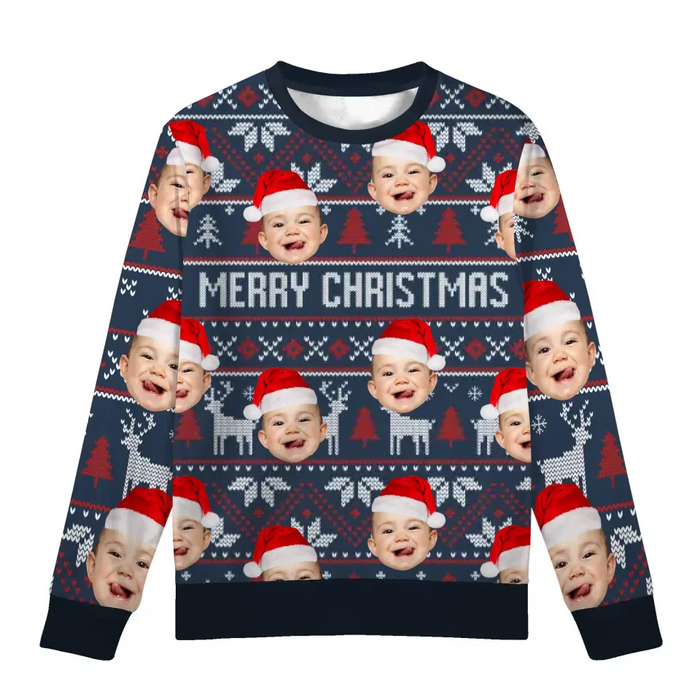 Personalized Merry Christmas with Family Face Ugly Sweater, Custom Photo Christmas Sweater, Christmas Gifts for Family