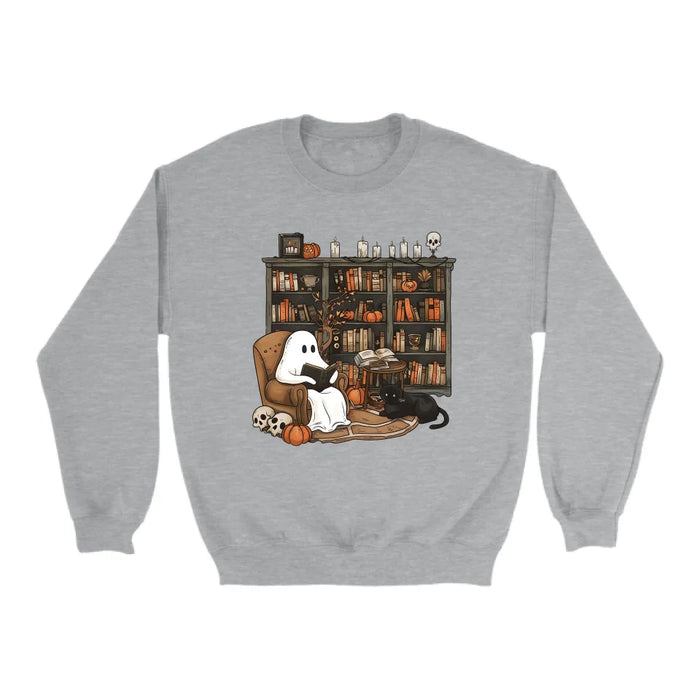 Retro Ghost Reading Books Sweatshirt, Librarian Ghost Halloween Sweatshirt