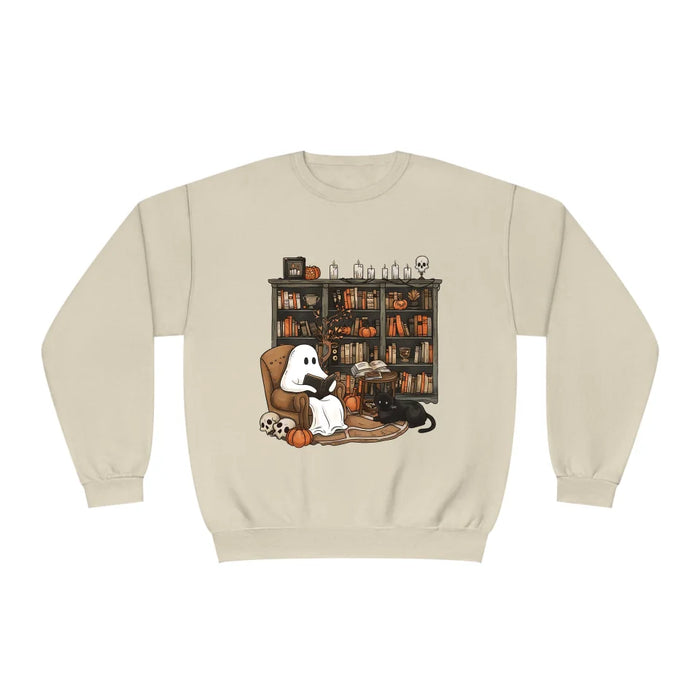 Retro Ghost Reading Books Sweatshirt, Librarian Ghost Halloween Sweatshirt