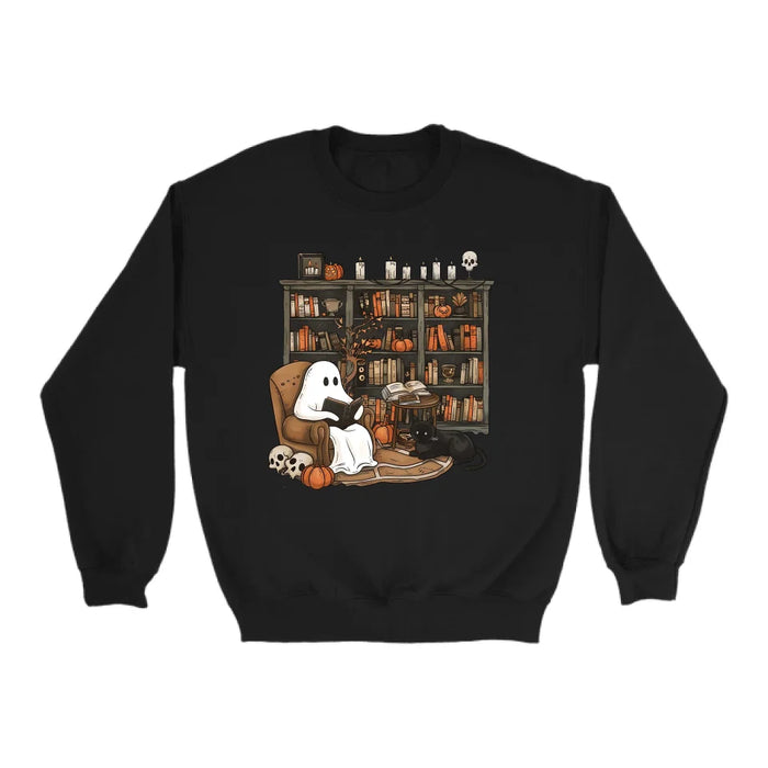 Retro Ghost Reading Books Sweatshirt, Librarian Ghost Halloween Sweatshirt