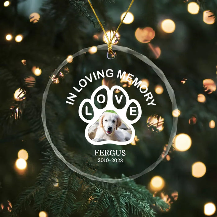 Personalized In Loving Memory Glass Ornament, Custom Dog Memorial Photo Ornament, Loss of Dog Sympathy Gift