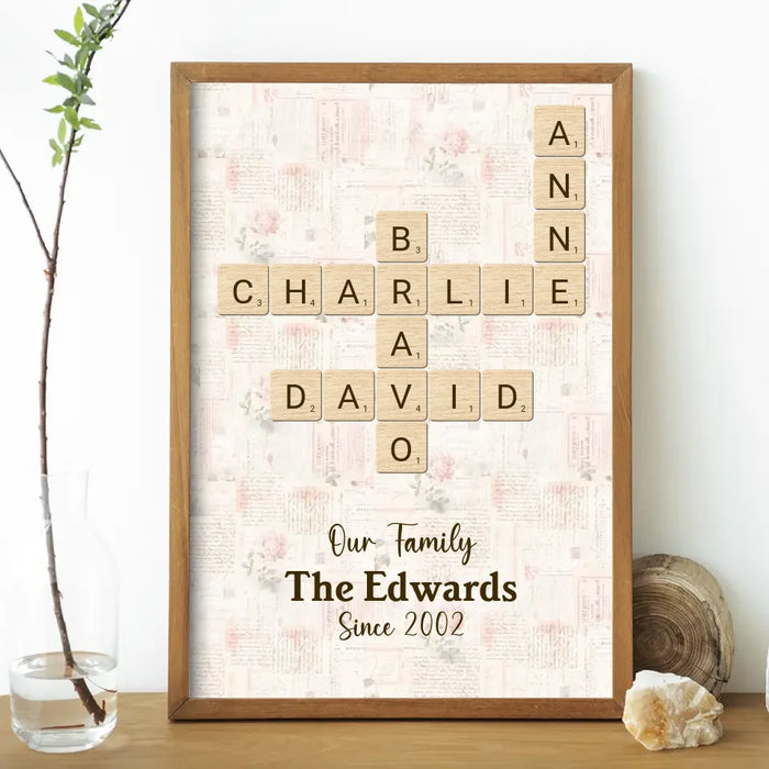 Personalized Family Crossword Poster, Custom Family Scrabble Poster, Scrabble Wall Decor, Family Names