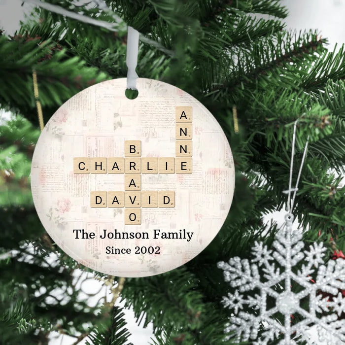 Personalized Family Names Crossword Ornament, Custom Family Scrabble Ceramic Ornament, Scrabble Christmas Ornaments