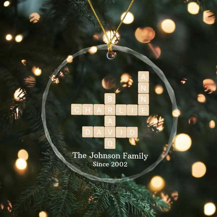 Personalized Family Names Crossword Glass Ornament, Custom Family Scrabble Ornament, Scrabble Puzzle Christmas Ornaments