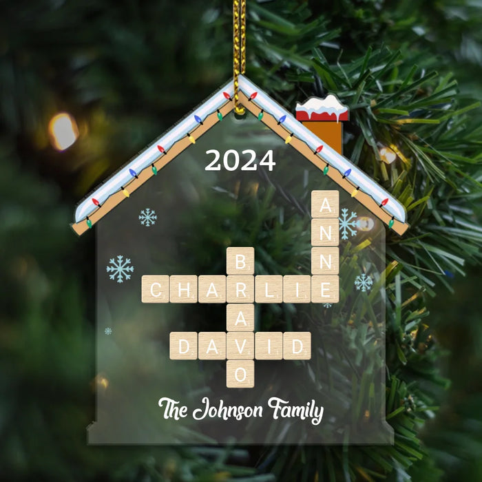 Personalized Family Names Crossword Acrylic Ornament, Custom Family Scrabble Ornament, Scrabble Puzzle Christmas Ornaments