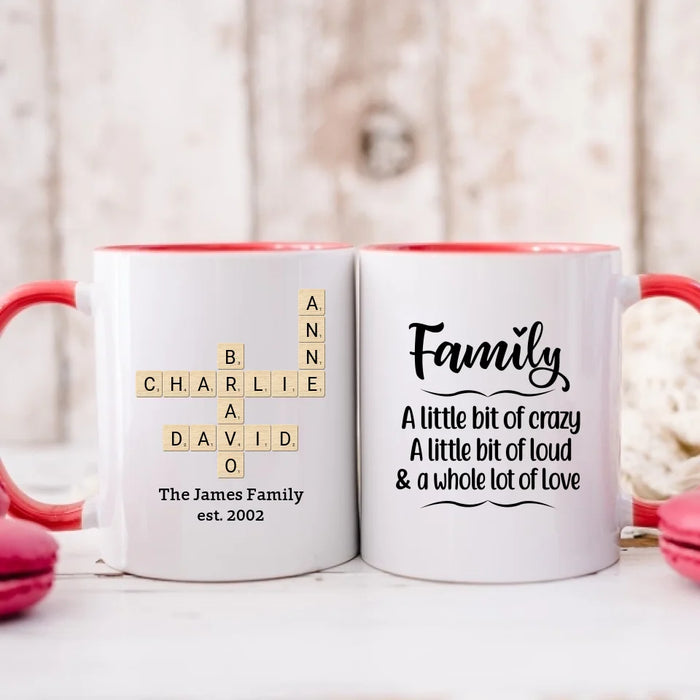 Personalized Family Crossword Art Scrabble Mug, Custom Family Scrabble Mug, Scrabble Puzzle Christmas Mug