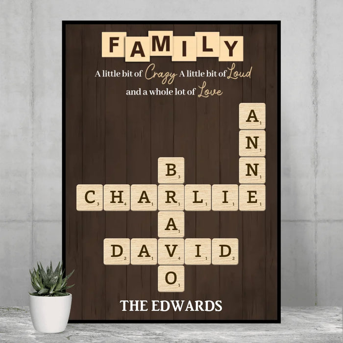 Personalized Family Crossword Poster, Custom Family Scrabble Poster, Scrabble Wall Decor for Family