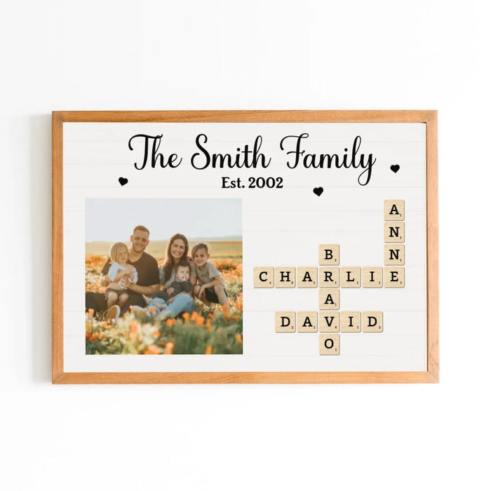 Personalized Family Photo Crossword Puzzle  Poster, Custom Family Scrabble Poster, Scrabble Wall Decor for Family