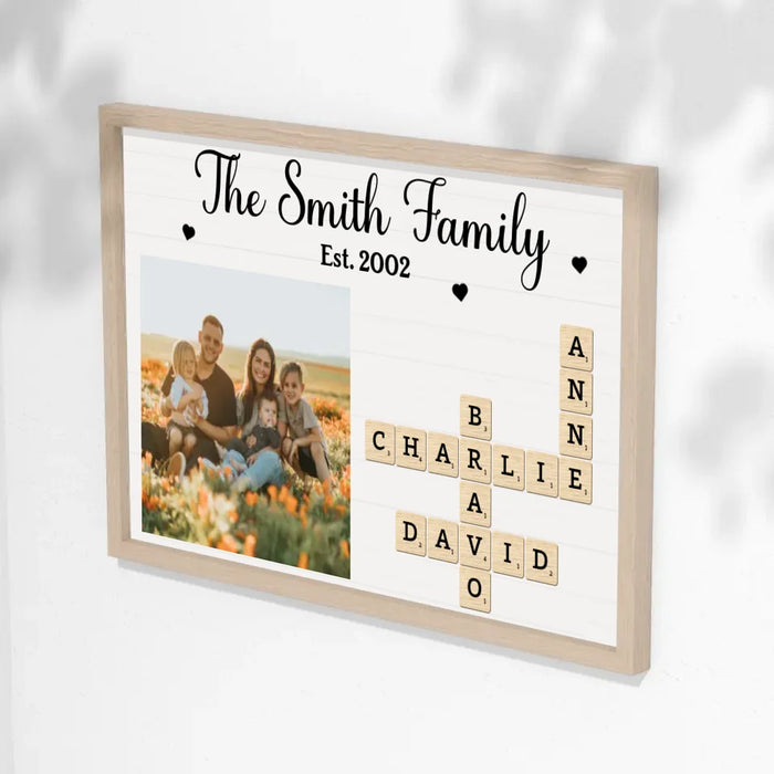 Personalized Family Photo Crossword Puzzle  Poster, Custom Family Scrabble Poster, Scrabble Wall Decor for Family