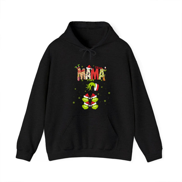 Personalized Mama Grinch Shirt, Custom Christmas Mama Kids Names Sweatshirt, Stunk Stink Stank Mama Sweater