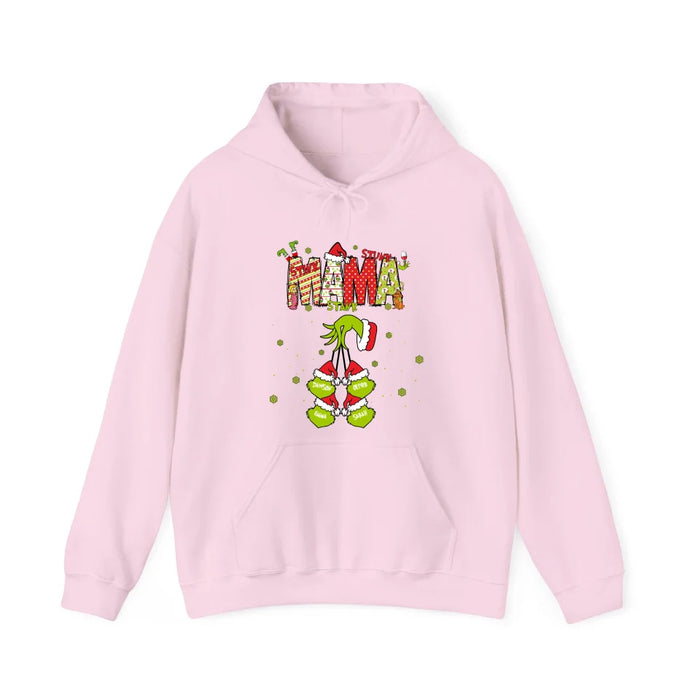 Personalized Mama Grinch Shirt, Custom Christmas Mama Kids Names Sweatshirt, Stunk Stink Stank Mama Sweater