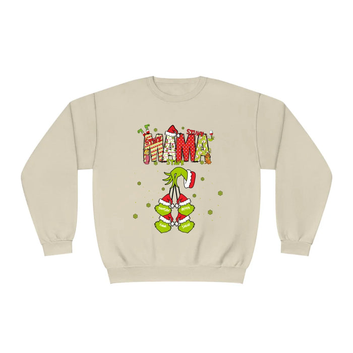 Personalized Mama Grinch Shirt, Custom Christmas Mama Kids Names Sweatshirt, Stunk Stink Stank Mama Sweater