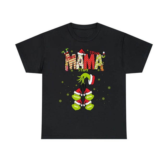 Personalized Mama Grinch Shirt, Custom Christmas Mama Kids Names Sweatshirt, Stunk Stink Stank Mama Sweater