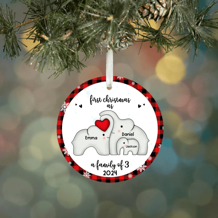 Personalized Elephant First Christmas as a Family Ornament, Custom Elephant Family Ceramic Ornament, First Christmas Ornament