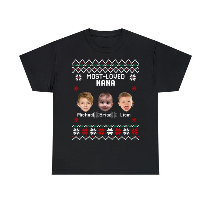 Personalized Most Loved Nana Grandma Mama Shirt, Custom Christmas Face Kids Photo Sweatshirt