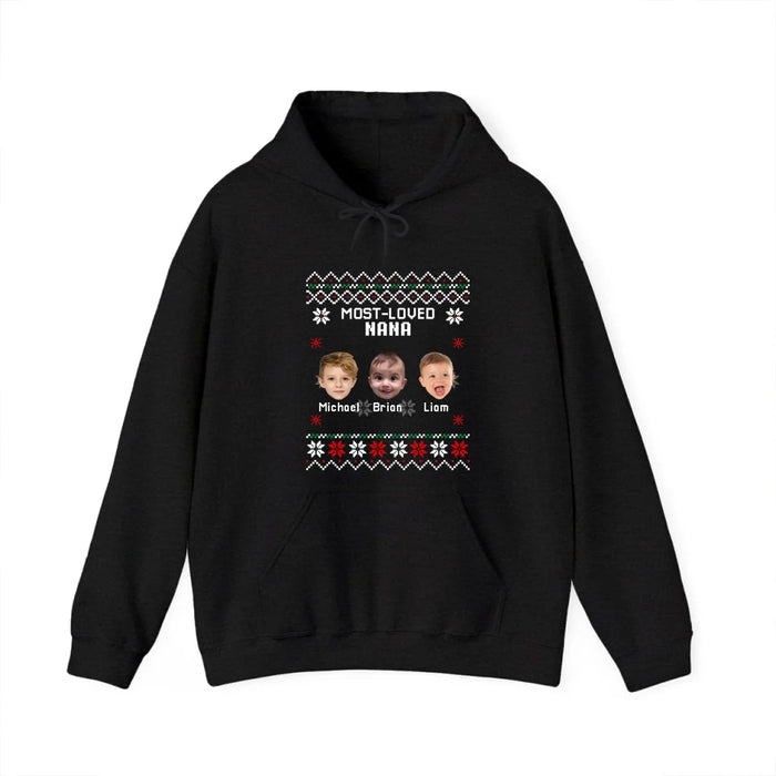 Personalized Most Loved Nana Grandma Mama Shirt, Custom Christmas Face Kids Photo Sweatshirt