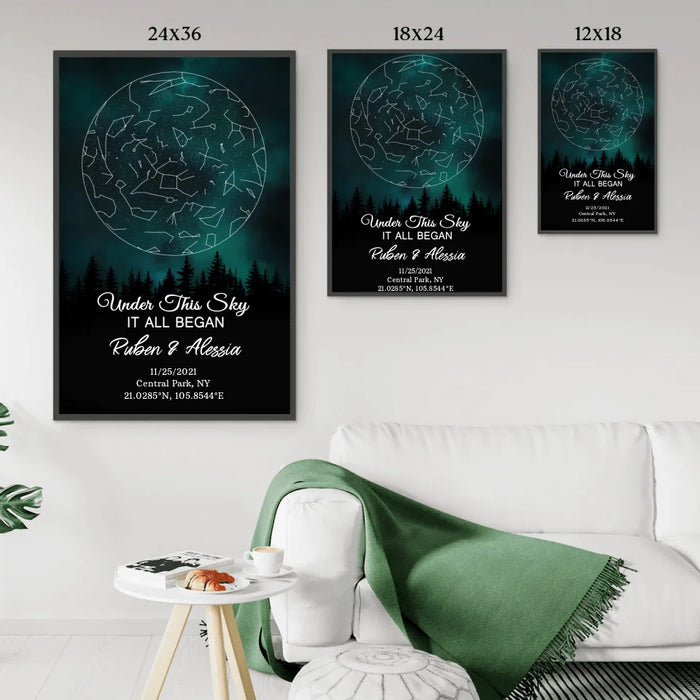 Personalized Under this Sky It All Began Constellation Star Map Poster, Custom Night Sky Poster, Anniversary Gift For Him, For Her