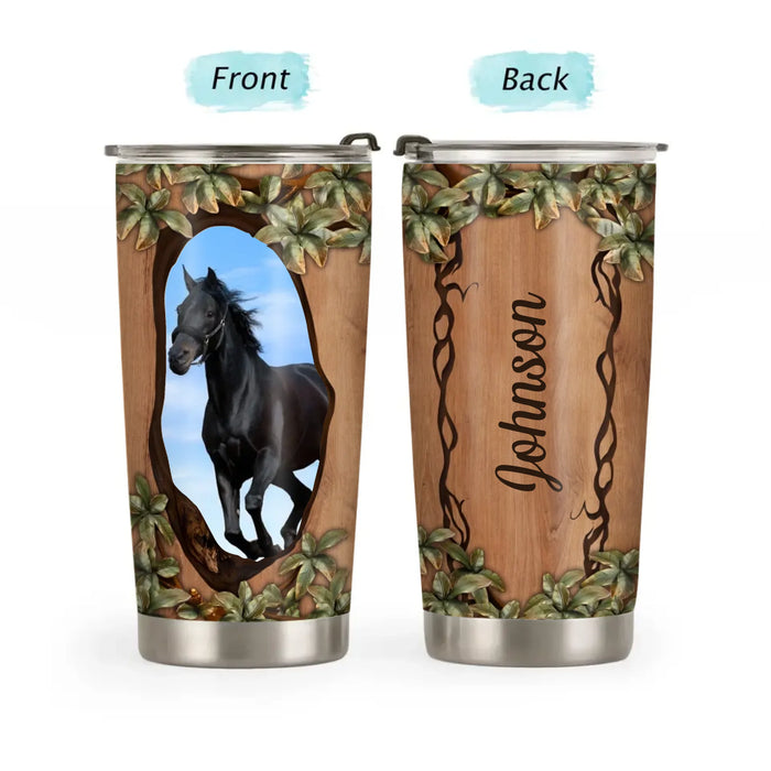 Personalized Horse Photo Tumbler, Custom Horse Name Tumbler, Gift For Horse Lovers