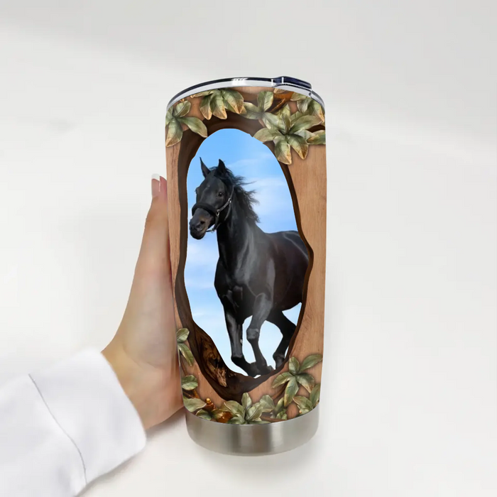 Personalized Horse Photo Tumbler, Custom Horse Name Tumbler, Gift For Horse Lovers