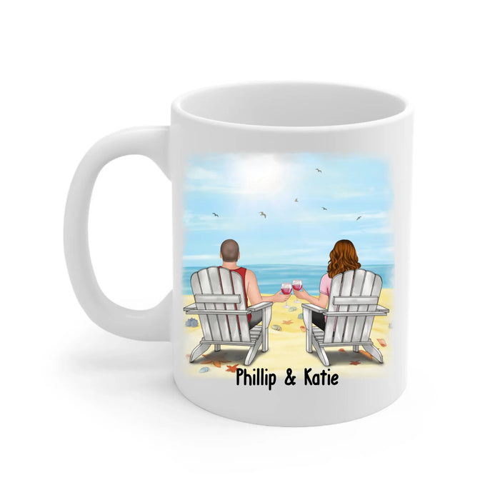 Personalized Couple Sitting On Beach Mug, Custom Calendar Anniversary Couple Mug, Gift For Him, For Her