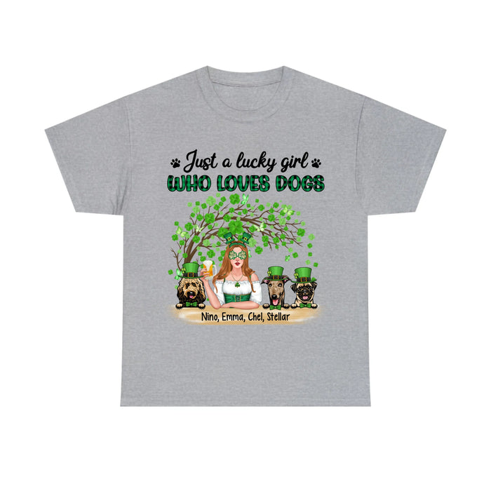 Personalized Just a Lucky Girl Who Loves Dogs Shirt, Custom St Patricks Day Dog Mom Shirt for Dog Lovers