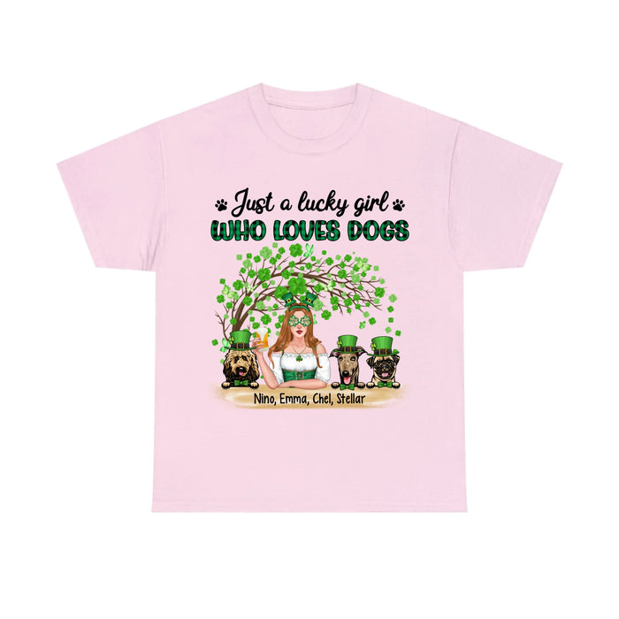 Personalized Just a Lucky Girl Who Loves Dogs Shirt, Custom St Patricks Day Dog Mom Shirt for Dog Lovers