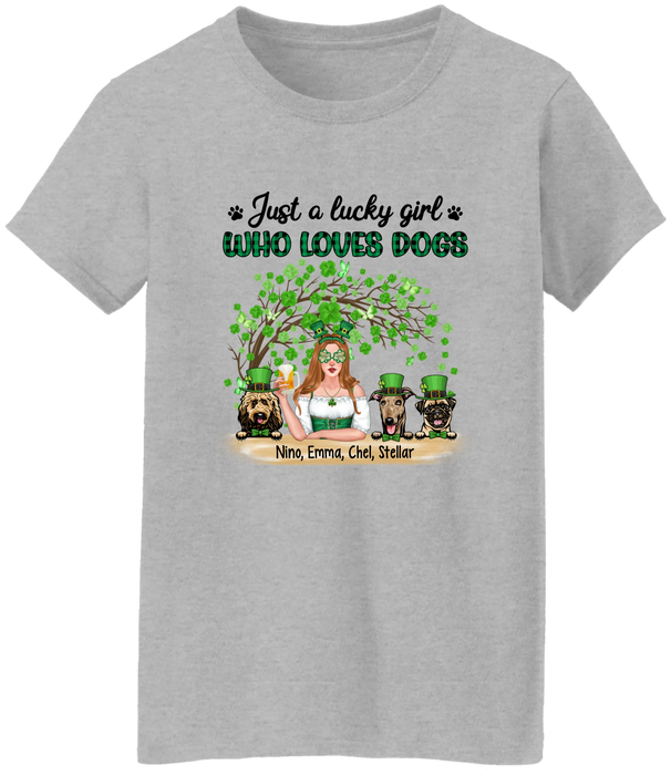 Personalized Just a Lucky Girl Who Loves Dogs Shirt, Custom St Patricks Day Dog Mom Shirt for Dog Lovers