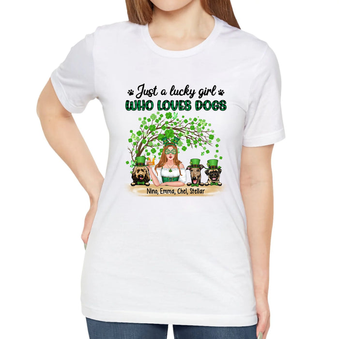 Personalized Just a Lucky Girl Who Loves Dogs Shirt, Custom St Patricks Day Dog Mom Shirt for Dog Lovers