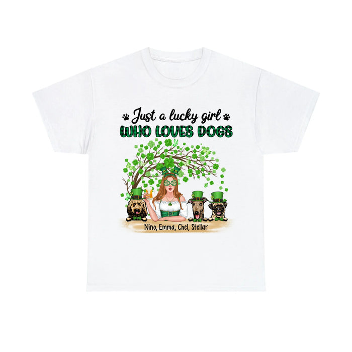 Personalized Just a Lucky Girl Who Loves Dogs Shirt, Custom St Patricks Day Dog Mom Shirt for Dog Lovers