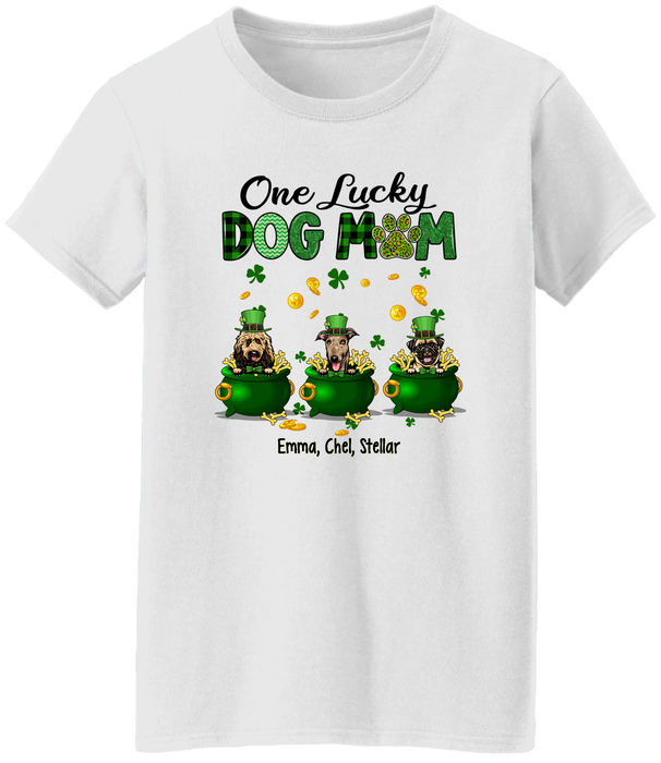 Personalized One Lucky Dog Mom Shirt, Custom St Patricks Day Dog Mom Shirt for Dog Lovers