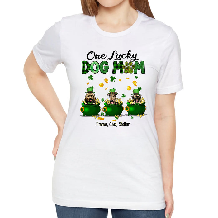 Personalized One Lucky Dog Mom Shirt, Custom St Patricks Day Dog Mom Shirt for Dog Lovers