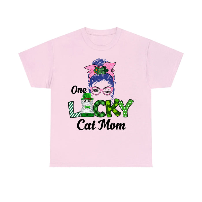 Personalized One Lucky Cat Mom Shirt, Custom St Patricks Day Cat Mom Shirt for Cat Lovers