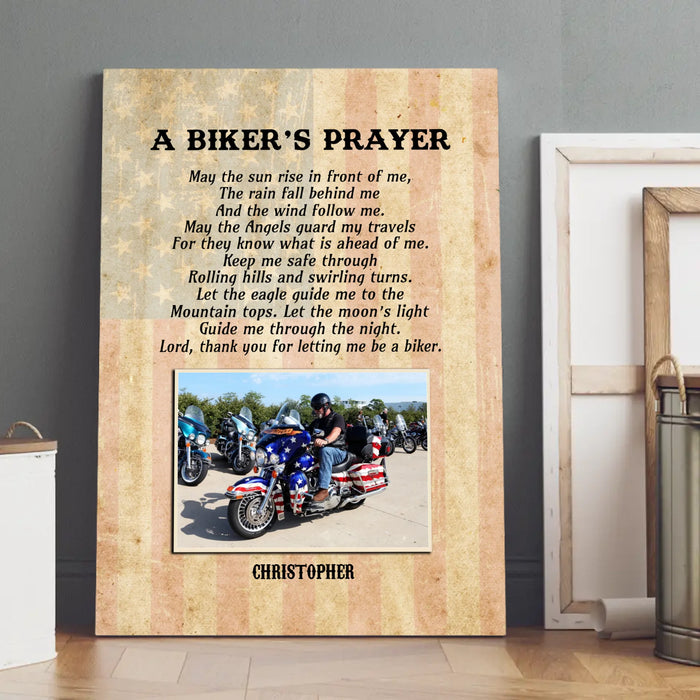 Personalized A Biker's Prayer Canvas Prints, Custom Motorcycle Photo Wall Art, Gift For Biker, Motorcycle Riding Lovers