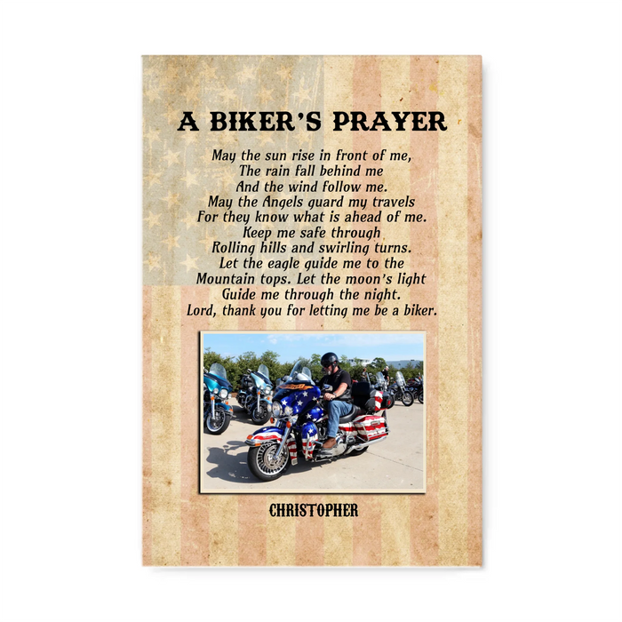 Personalized A Biker's Prayer Canvas Prints, Custom Motorcycle Photo Wall Art, Gift For Biker, Motorcycle Riding Lovers