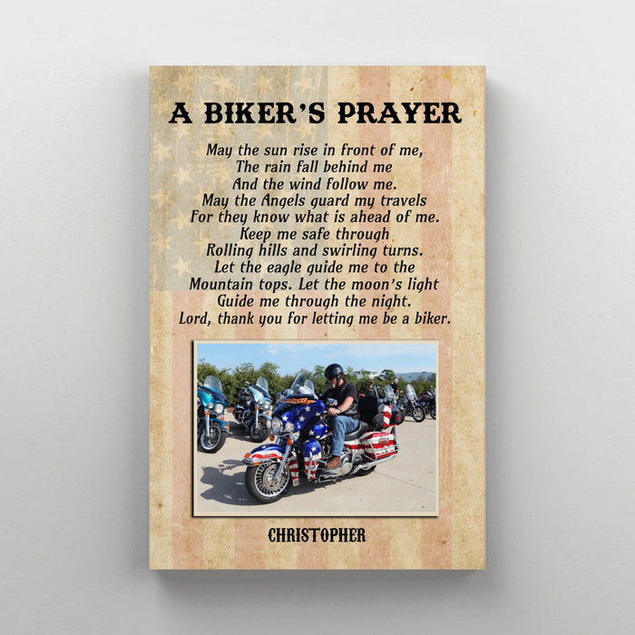 Personalized A Biker's Prayer Canvas Prints, Custom Motorcycle Photo Wall Art, Gift For Biker, Motorcycle Riding Lovers