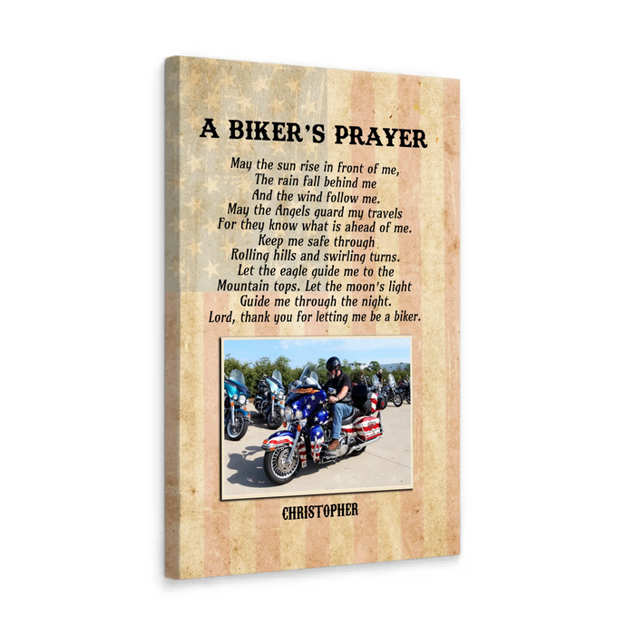 Personalized A Biker's Prayer Canvas Prints, Custom Motorcycle Photo Wall Art, Gift For Biker, Motorcycle Riding Lovers