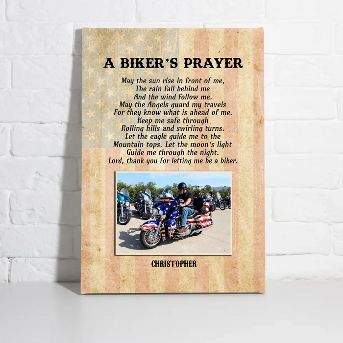 Personalized A Biker's Prayer Canvas Prints, Custom Motorcycle Photo Wall Art, Gift For Biker, Motorcycle Riding Lovers