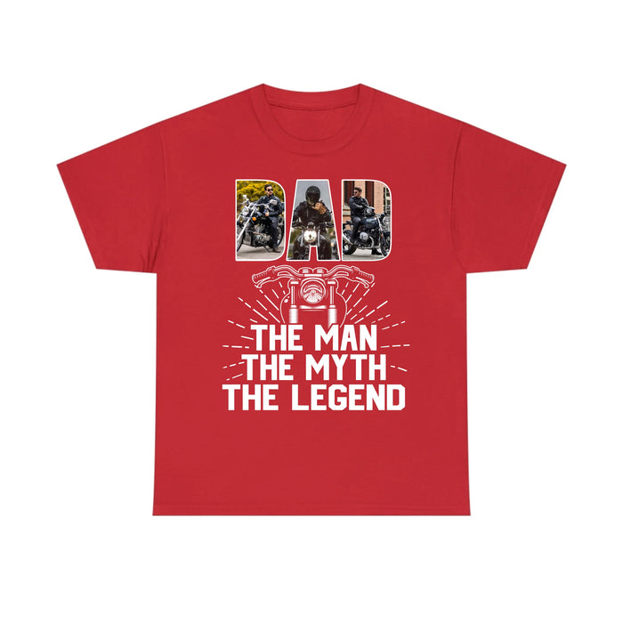 Personalized Biker Dad Photo The Man The Myth The Legend Shirt, Custom Biker Dad Photo Shirt, Gift for For Him, Motorcycle Lovers