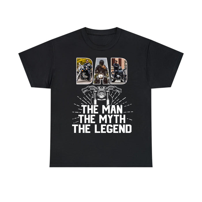 Personalized Biker Dad Photo The Man The Myth The Legend Shirt, Custom Biker Dad Photo Shirt, Gift for For Him, Motorcycle Lovers