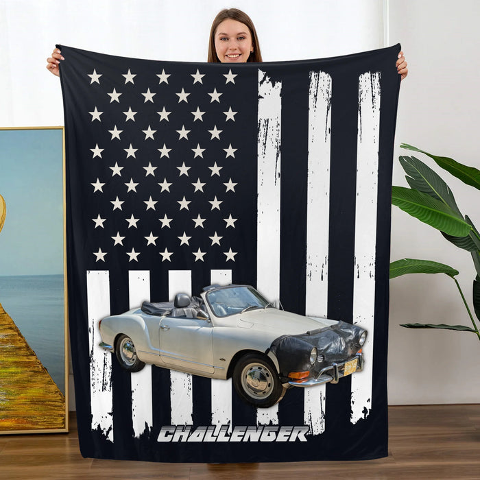 Personalized American Flag Car Blanket, Custom Car Photo Blanket Gift for Car Guy, Him, Car Lover