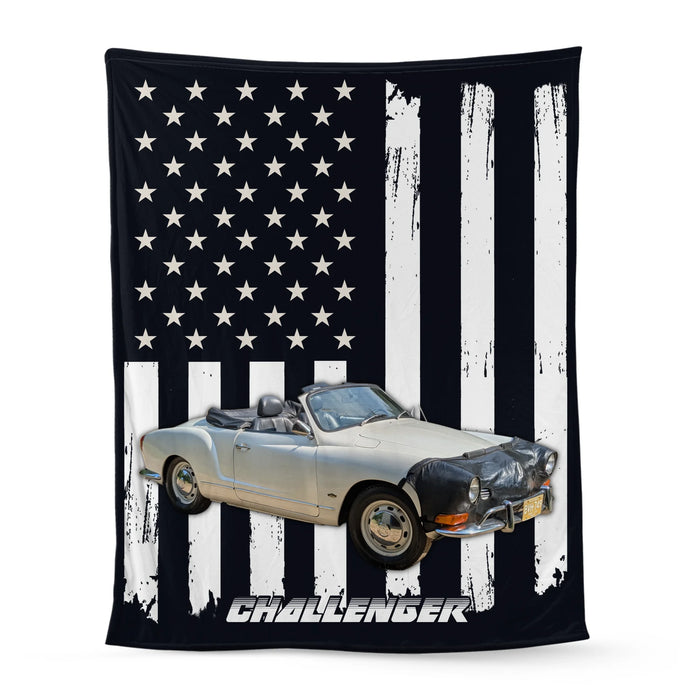 Personalized American Flag Car Blanket, Custom Car Photo Blanket Gift for Car Guy, Him, Car Lover
