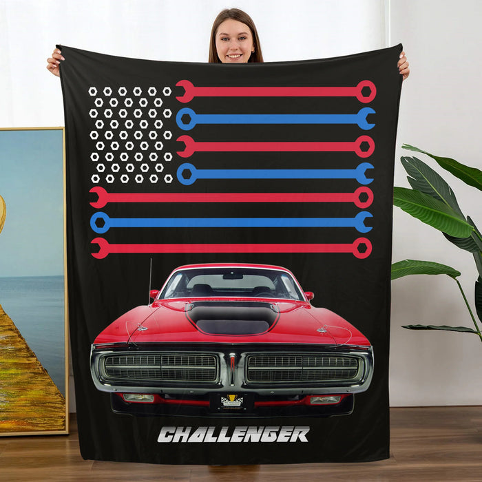 Personalized USA Wrench Bolt Flag Car Blanket, Custom Car Photo Blanket Gift for Car Guy, Him, Car Lover