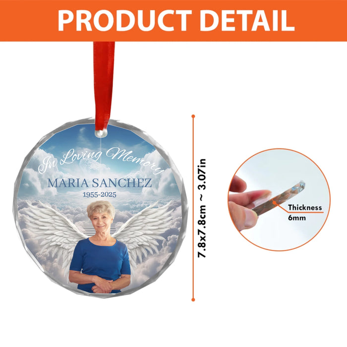 Personalized In Loving Memory Angel Wings Glass Ornament, Custom Memorial Photo Christmas Ornament, Remembrance Gifts for Loss of Loved Ones